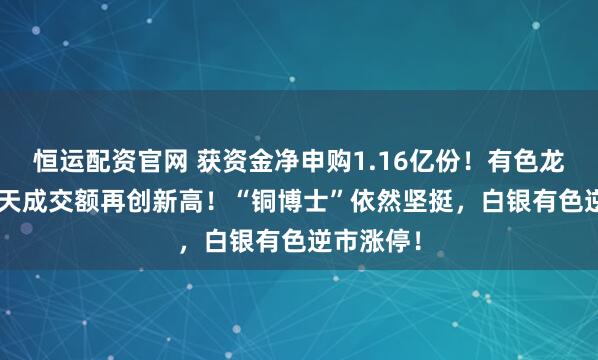 恒运配资官网 获资金净申购1.16亿份！有色龙头ETF全天成交额再创新高！“铜博士”依然坚挺，白银有色逆市涨停！